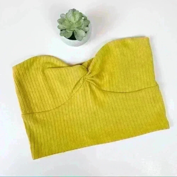 Forever 21 Yellow Bando Ribbed Crop Top Bra WOMENS L Boho Festival Sleeveless - Picture 2 of 7